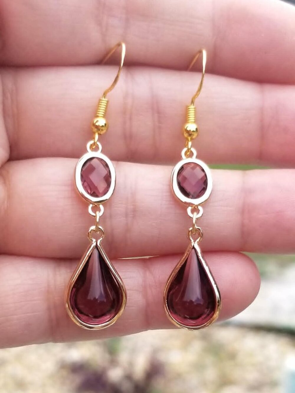 14k Gold Smoky Amethyst Dangle Earrings, Teardrop Amethyst Earrings